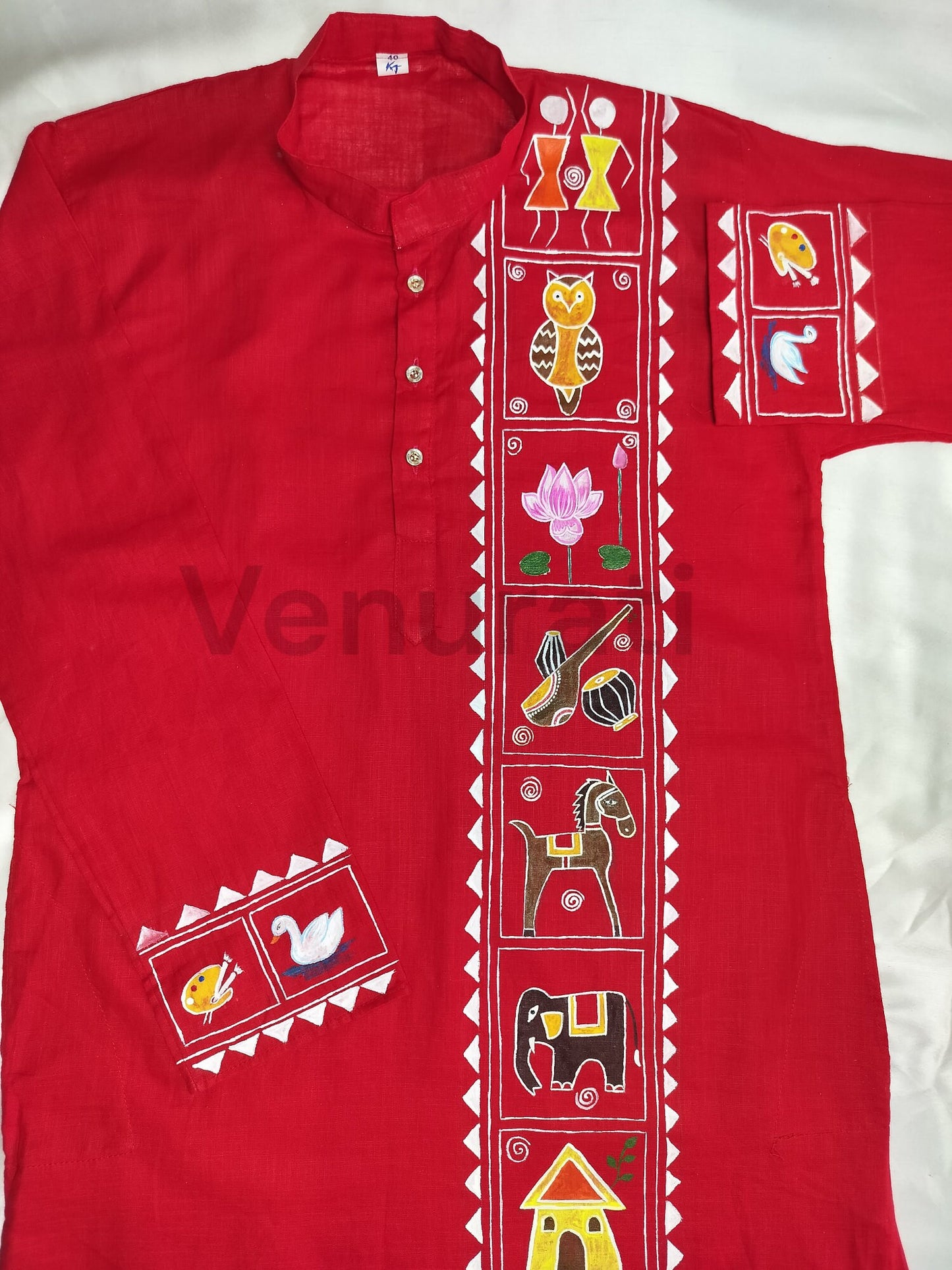 Hand painted Pure Cotton Kurta for Men's, Indian Style Men's Kurta, Handpaint Punjabi for Men's, Gift for Him