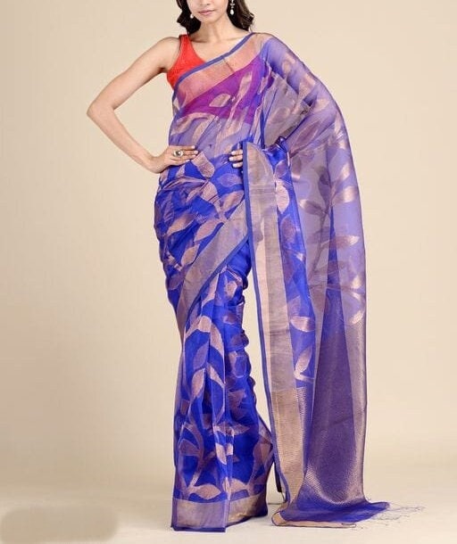 VENURATI Exclusive Handmade Muslin Jamdani Saree with Blouse Piece, Handwoven Dhakai Jamdani Maslin Saree, Transparent Jamdani Sari
