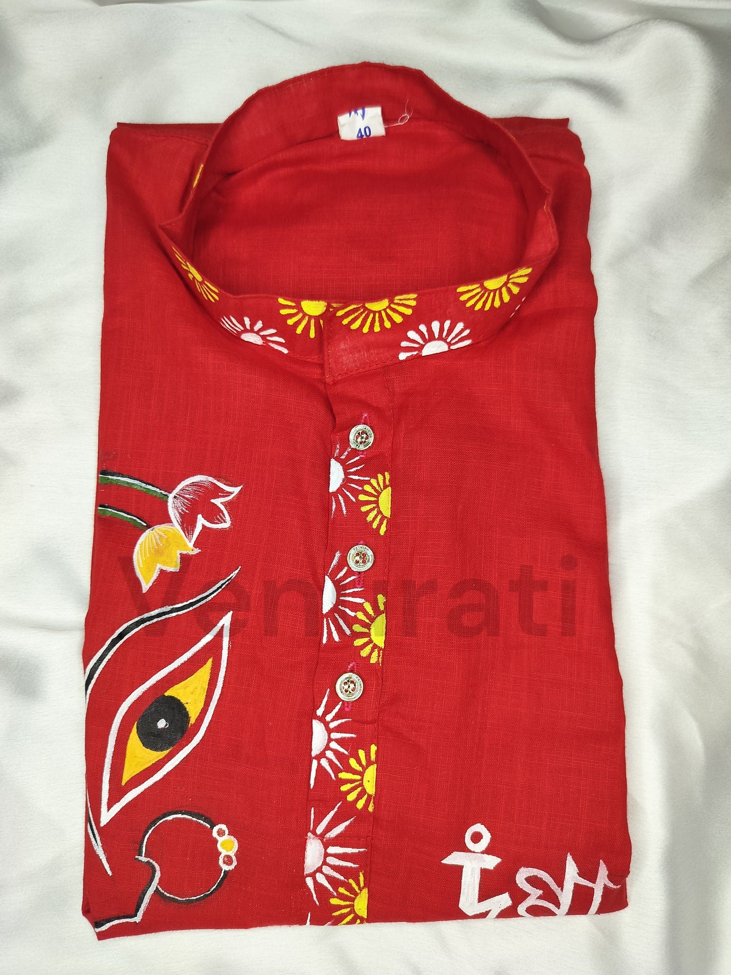 Hand painted Pure Cotton Kurta for Men's, Indian Style Men's Kurta, Handpaint Punjabi for Men's, Gift For Him