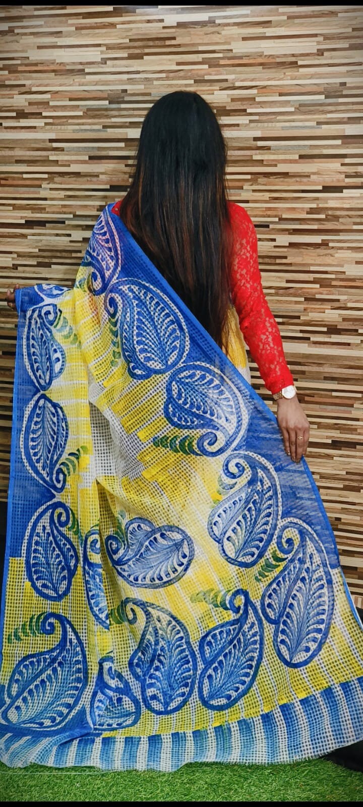 Bengal's Hand Painted Resham Kota Saree for Women's, Full Body Floral Painted Resham Kota Doriya Saree, Designer Bollywood Saree by VENURATI