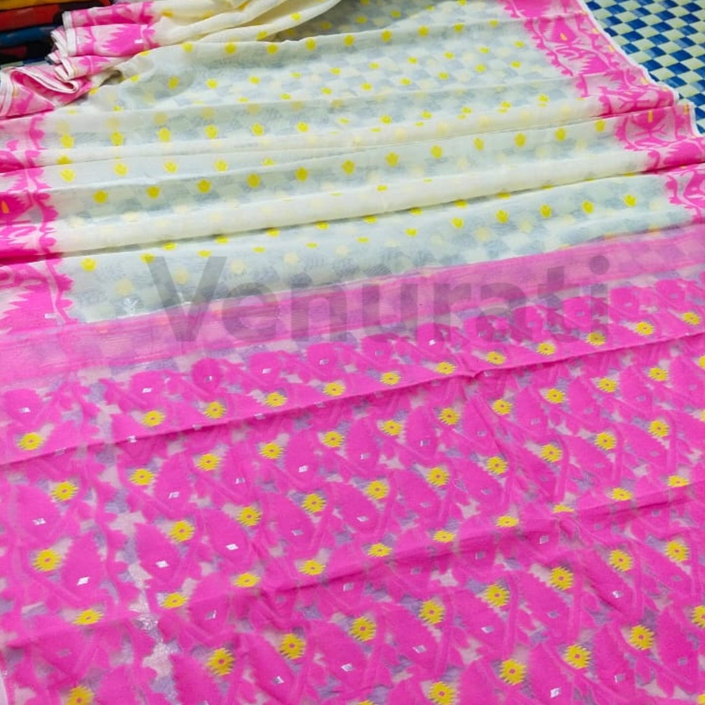 Handcrafted Designer Dhakai Jamdani Saree Rich Texture Jamdani Work, Soft Dhakai Jamdani Saree Authentic Dhakai from West Bengal