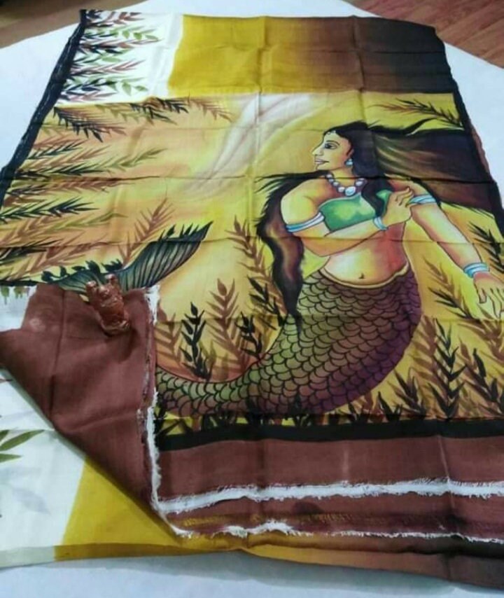 Authentic Murshidabad Silk Saree All Over Hand Paint Work Pure Handloom Soft Murshidabadi Silk Sari With Blouse Piece | Gift For Durga Puja