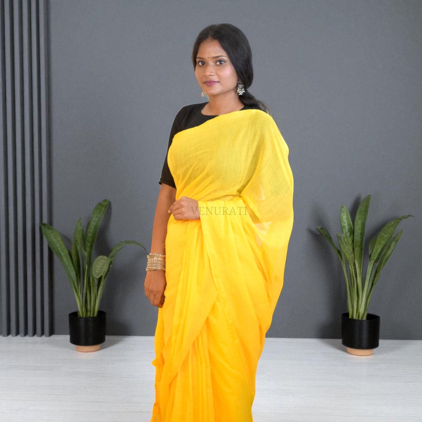 Molmol Cotton Handloom Saree With Beautiful Tassel Simple Cotton Sari Gift for Durga puja Diwali Soft Yellow Cotton Saree for all Purpose