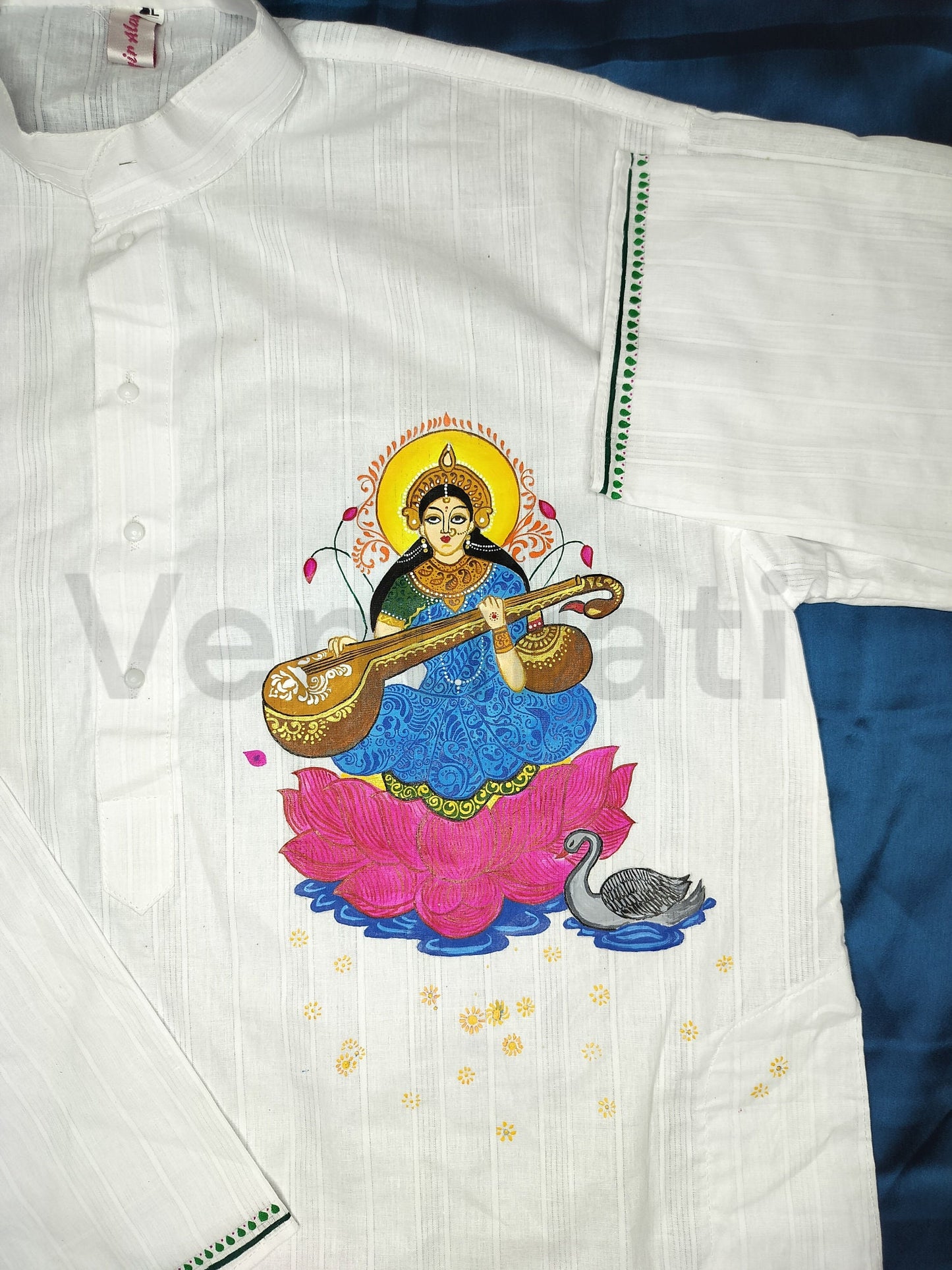 Hand painted Pure Cotton Kurta for Men's, Indian Style Men's Kurta, Handpaint Punjabi for Men's, Gift for Him