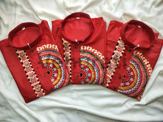 Hand painted Pure Cotton Kurta for Men's, Indian Style Men's Kurta, Handpaint Punjabi for Men's, Anniversary Gift