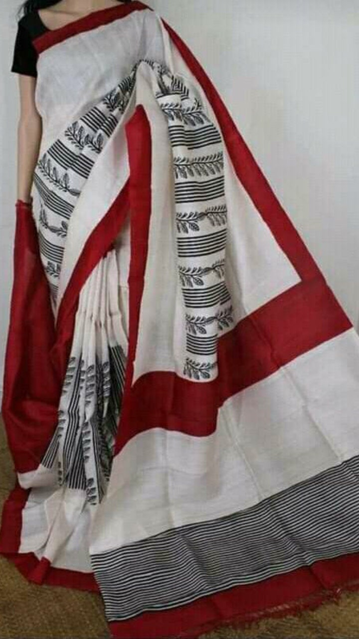 Authentic Silk Saree Designer Block Print Pure Handloom Soft Murshidabad Silk Sari With Blouse Piece Gift For Mom Silkmark Pure Silk Saree
