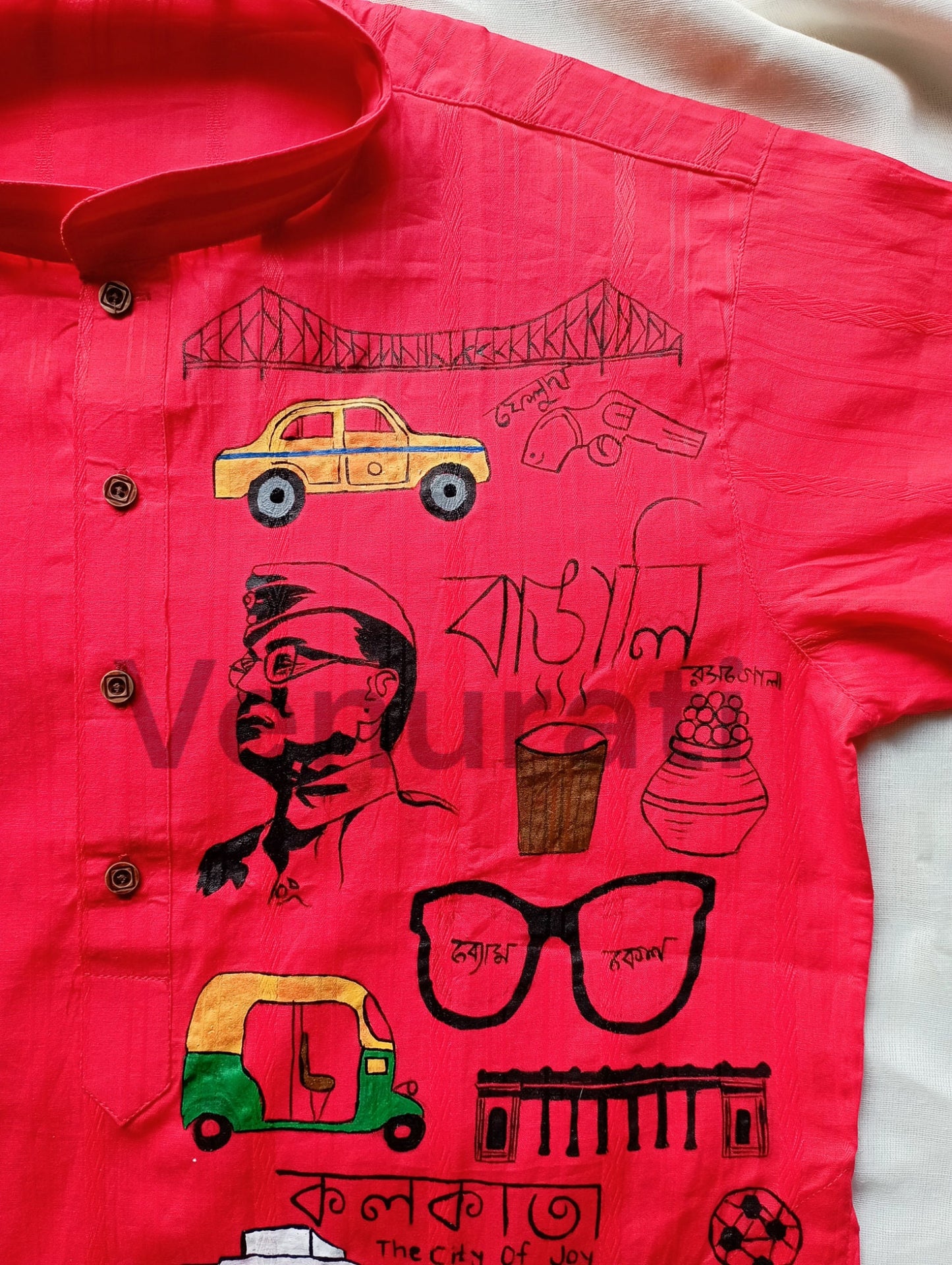 Hand painted Pure Cotton Kurta for Men's, Indian Style Men's Kurta, Handpaint Punjabi for Men's, Gift for Boyfriend