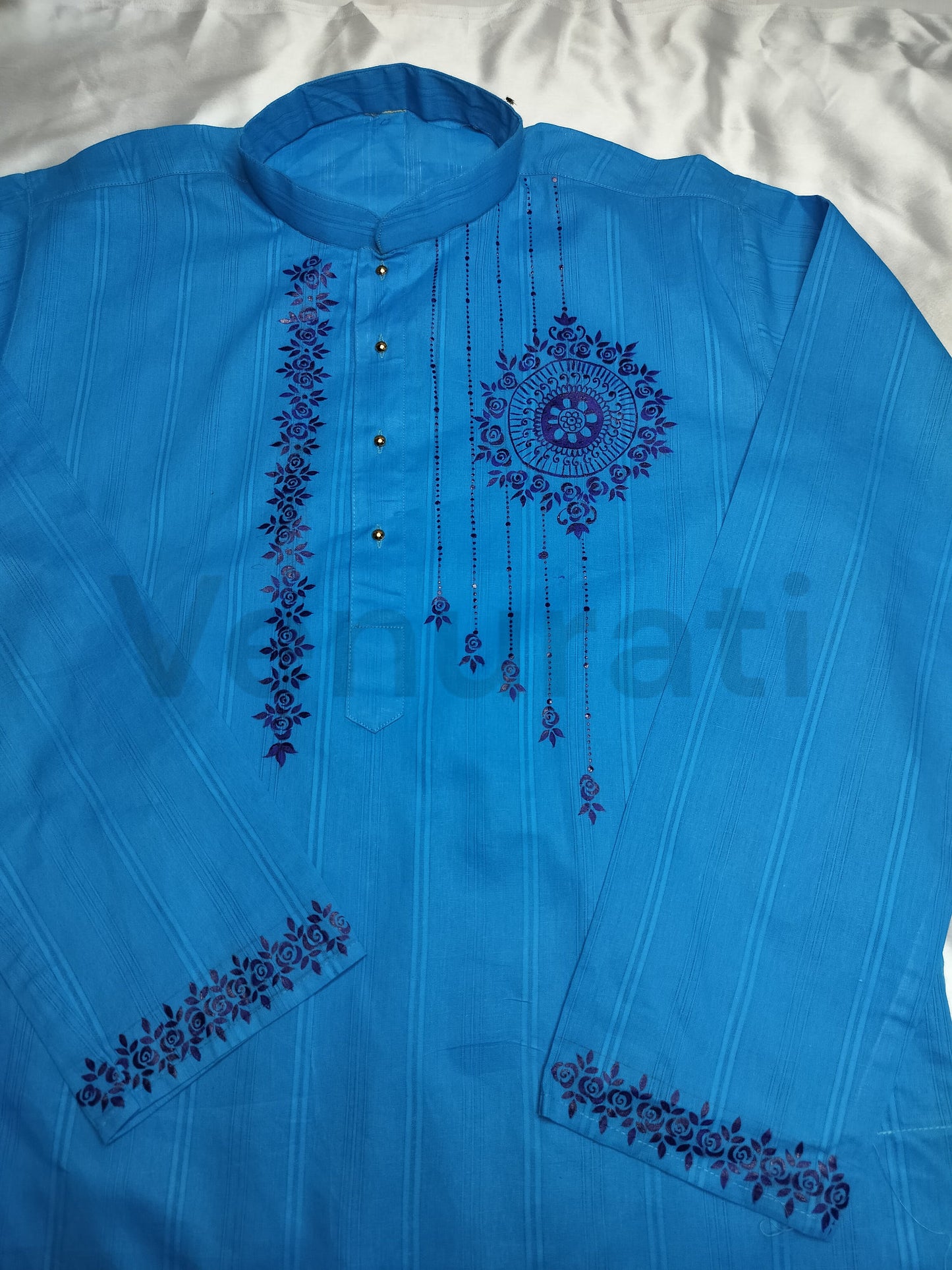 Hand painted Pure Cotton Kurta for Men's, Indian Style Men's Kurta, Handpaint Punjabi for Men's, Gift For Husband