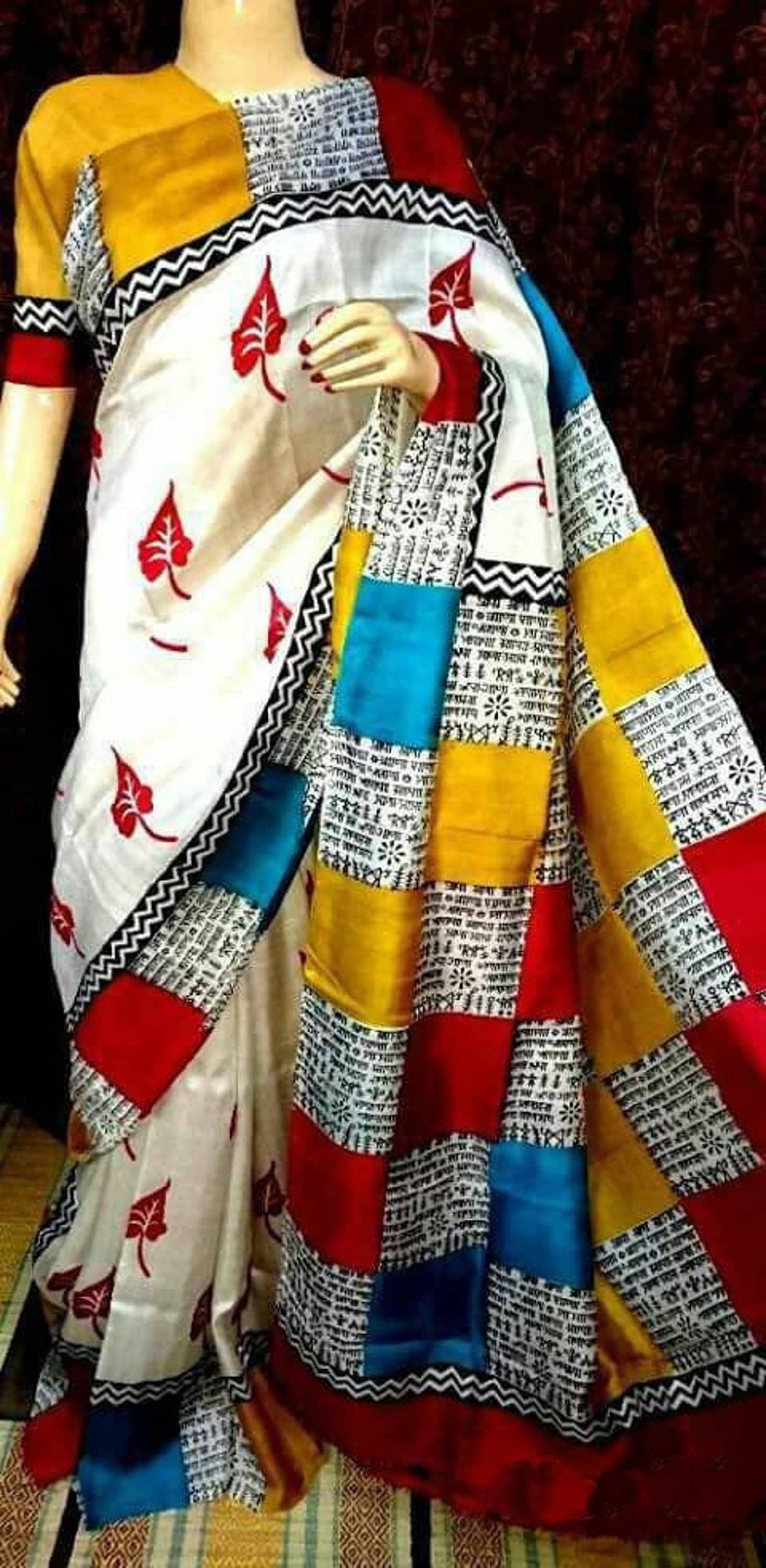 Authentic Murshidabad Silk Saree Designer Block Print Pure Handloom Soft Murshidabadi Silk Sari With Blouse Piece | Lal Par Sada Saree