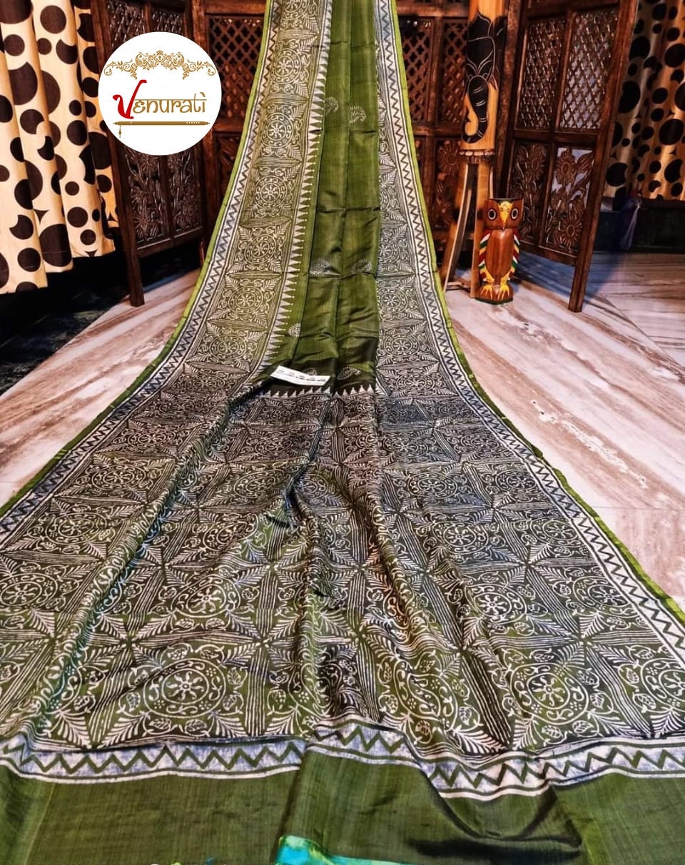 Authentic Bishnupuri Silk Saree Block Print Dual Tone Katan Silk Saree With Silk Mark Silk Saree With Blouse Piece