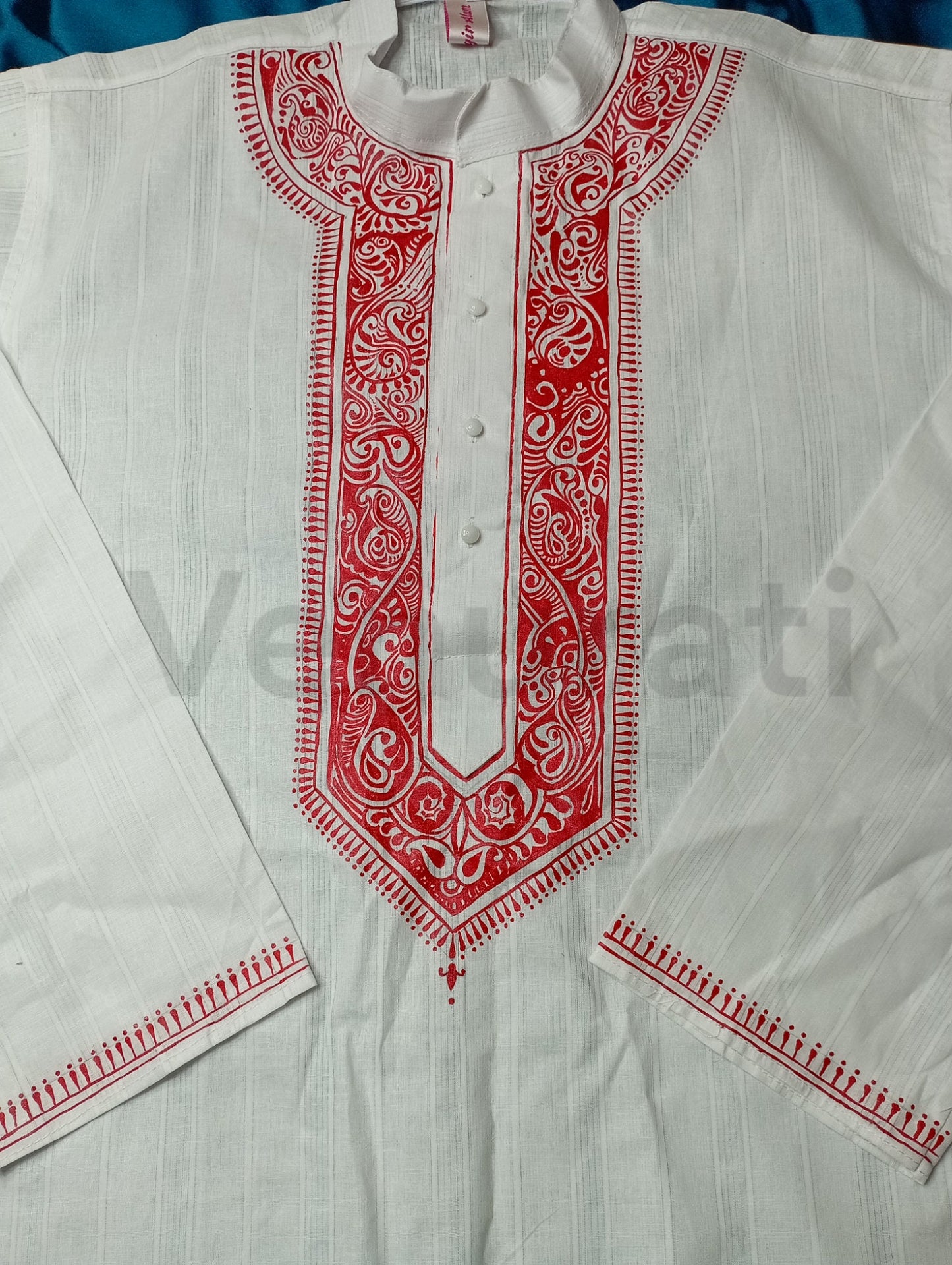 Hand painted Pure Cotton Kurta for Men's, Indian Style Men's Kurta, Handpaint Punjabi for Mens, Gift for Him