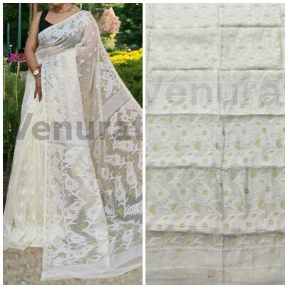 Dhakai Jamdani Saree - Handwoven Jamdani Saree, Soft Cotton Saree, Soft Jamdani Sari for Women