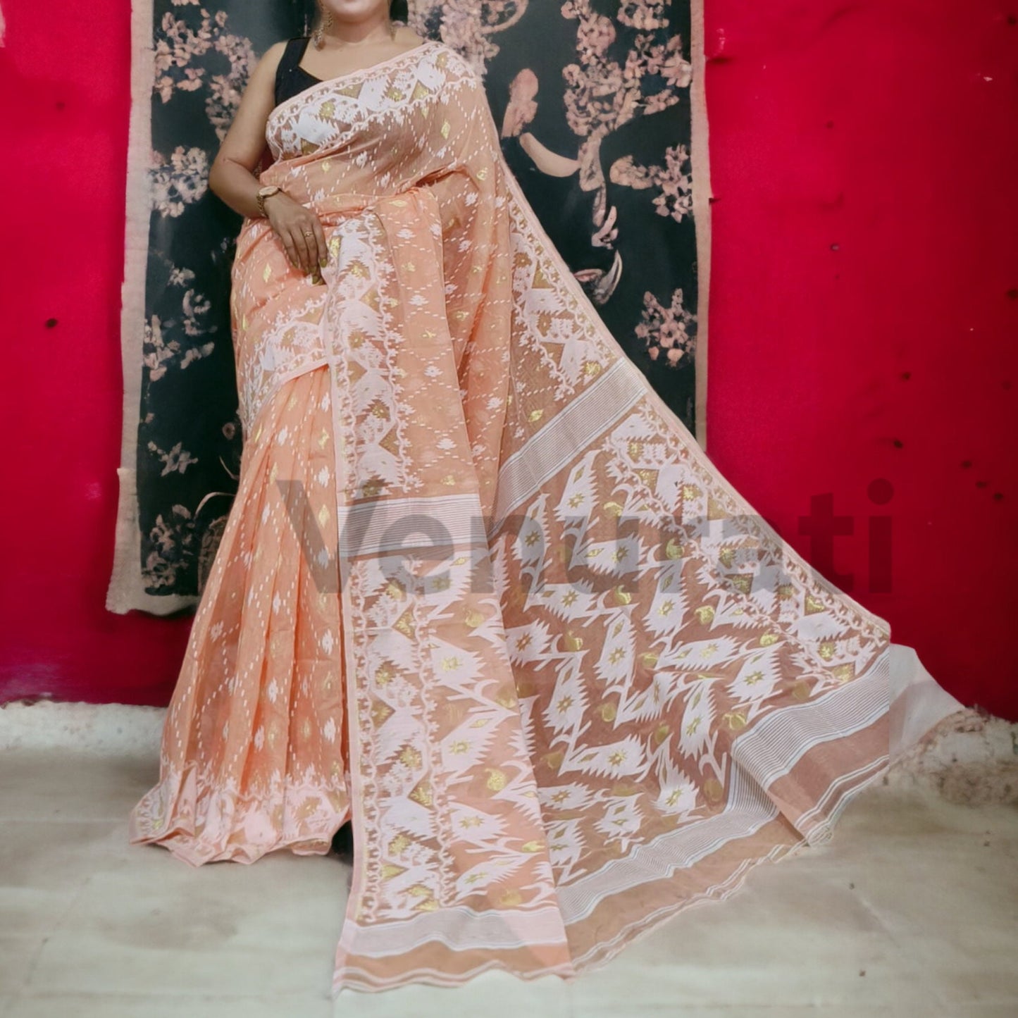 Dhakai Jamdani Saree - Handwoven Jamdani Saree, Soft Cotton Saree, Soft Jamdani Sari for Women