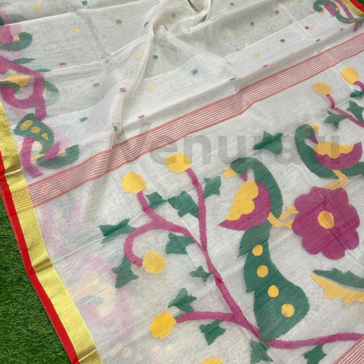 Traditional Bengal Handwoven Maslin Jamdani Saree Resham Jamdani Sarees Zari Artwork Jamdani Sari Muslin Jamdani Sari Gift For Her