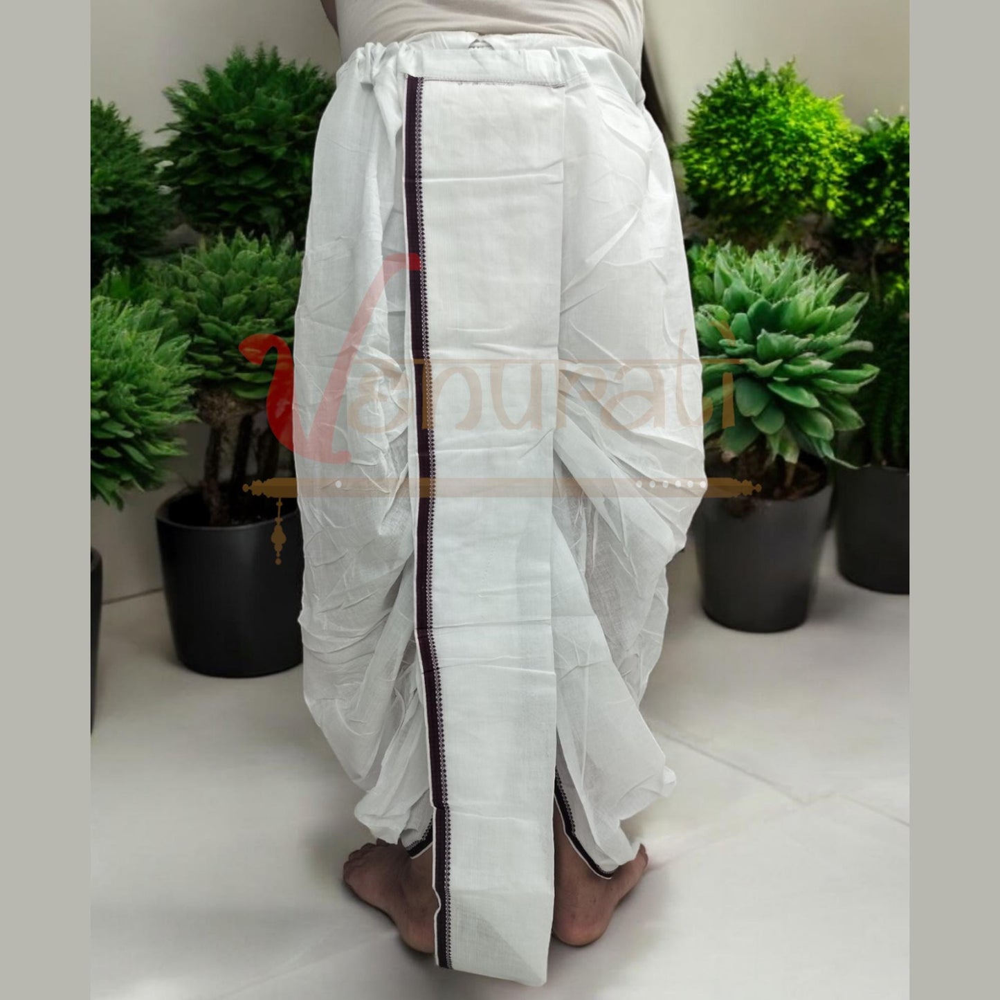 VENURATI Ready to Wear Pure Cotton White Traditional Dhoti for Men's | Free Size White Dhoti for Mens | Ready Made Dhoti Pant for Mens