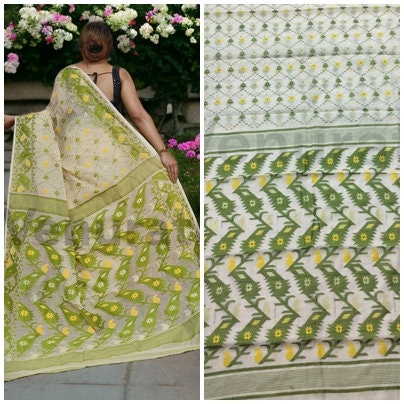 Dhakai Jamdani Saree - Handwoven Jamdani Saree, Soft Cotton Saree, Soft Jamdani Sari for Women