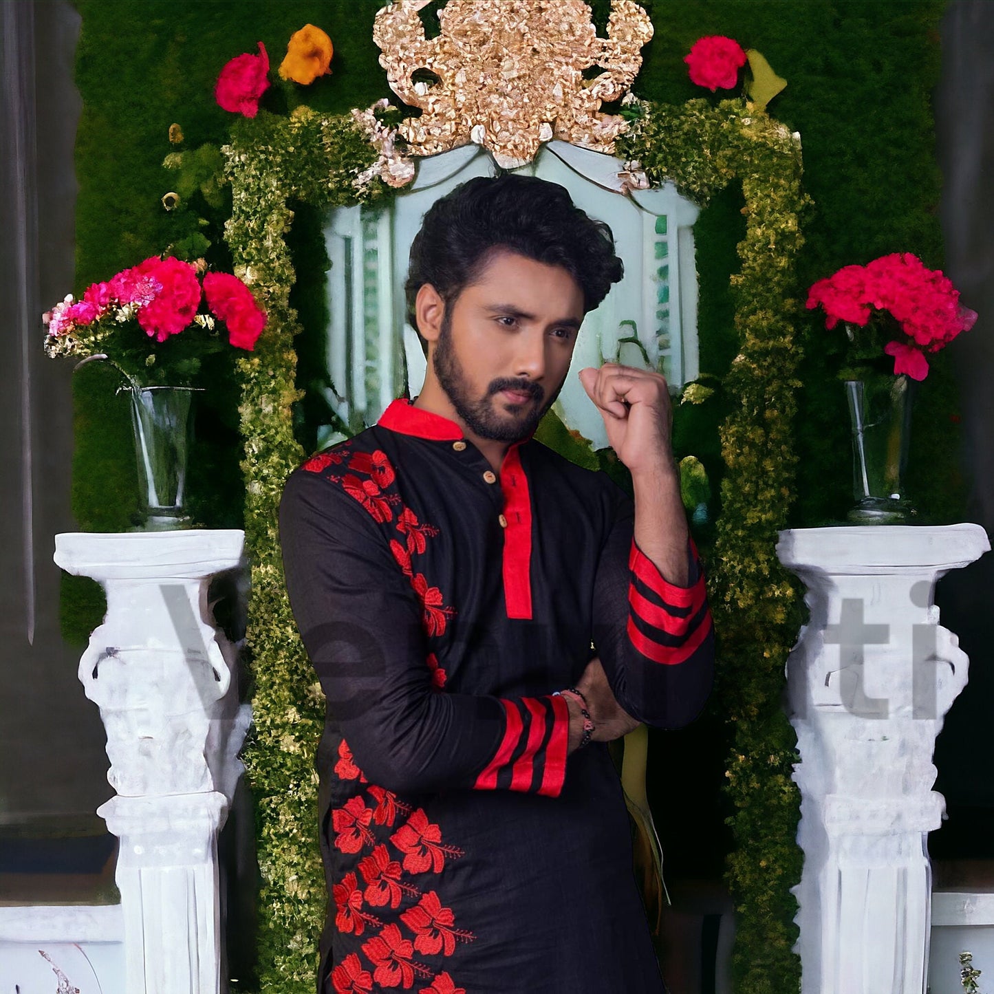 Designer Saree And Punjabi Couple Set With Embroidery work Pure Cotton Mens Kurta Authentic Cotton Saree With Blouse