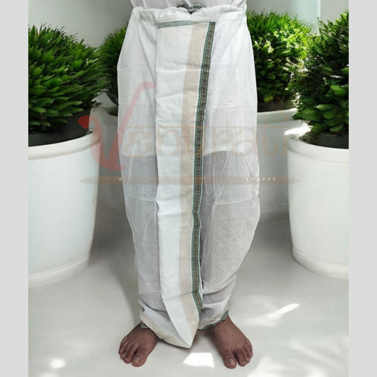 VENURATI Ready to Wear Pure Cotton White Traditional Dhoti for Men's | Free Size White Dhoti for Mens | Ready Made Dhoti Pant for Mens