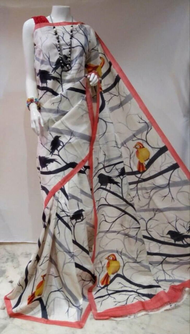 Authentic Murshidabad Silk Saree All Over Hand Paint Work Pure Handloom Soft Murshidabadi Silk Sari With Blouse Piece | Gift For Durga puja