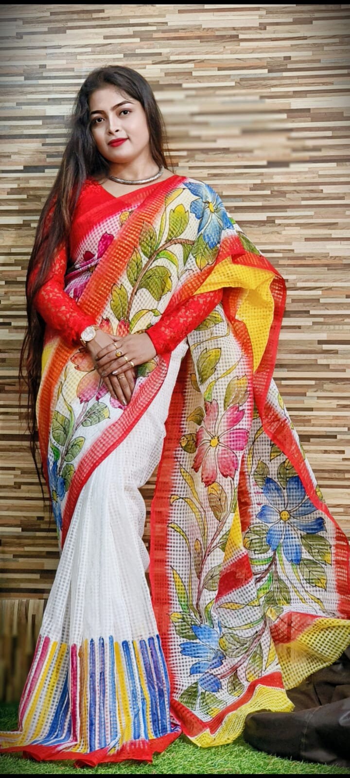 Bengal's Hand Painted Resham Kota Saree for Women's, Full Body Floral Painted Resham Kota Doriya Saree, Designer Bollywood Saree by VENURATI