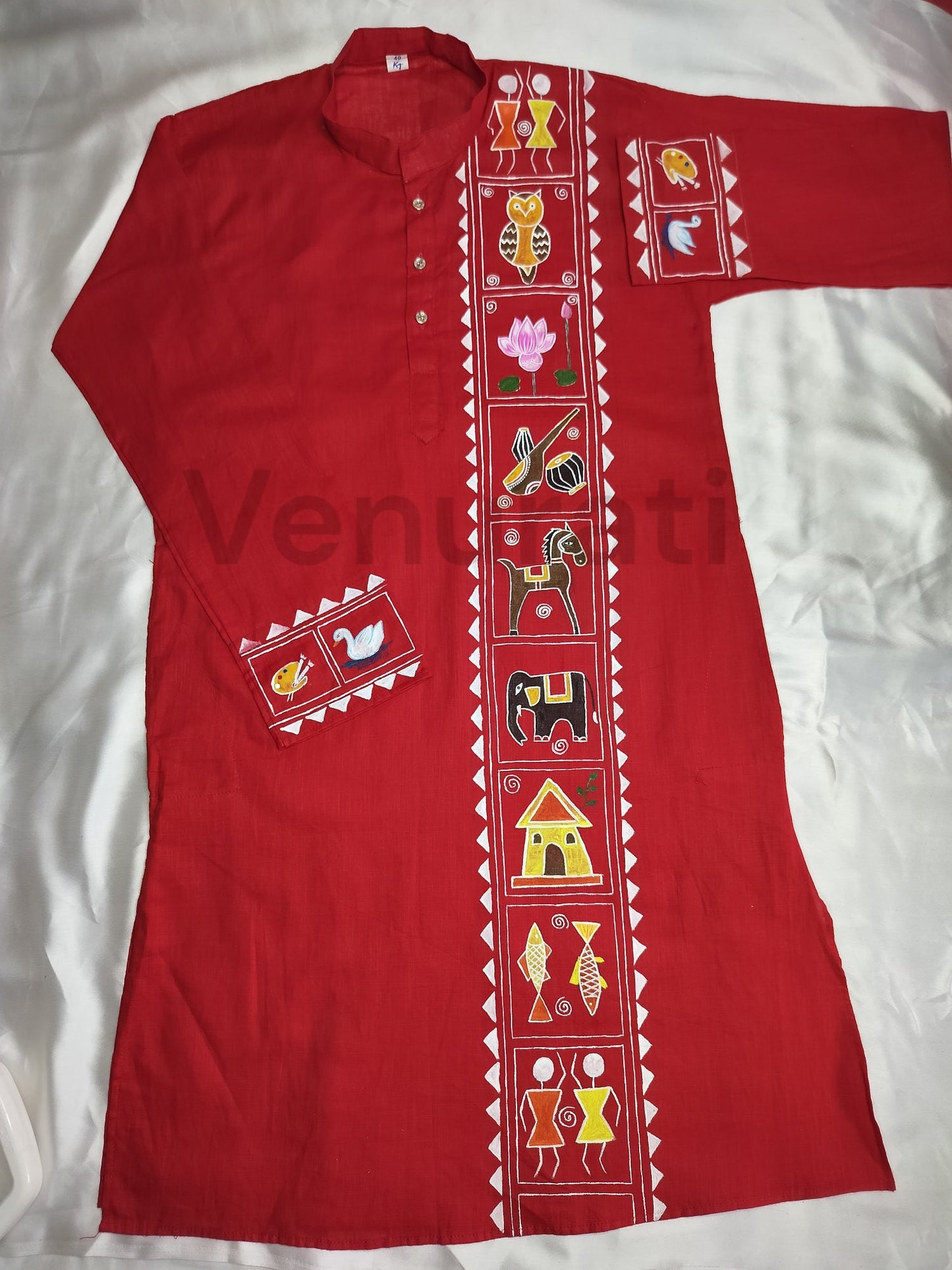 Hand painted Pure Cotton Kurta for Men's, Indian Style Men's Kurta, Handpaint Punjabi for Men's, Gift for Him