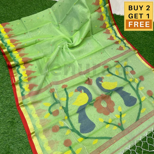 Traditional Bengal Handwoven Maslin Jamdani Saree Resham Jamdani Sarees Zari Artwork Jamdani Sari Muslin Jamdani Sari Gift For Her