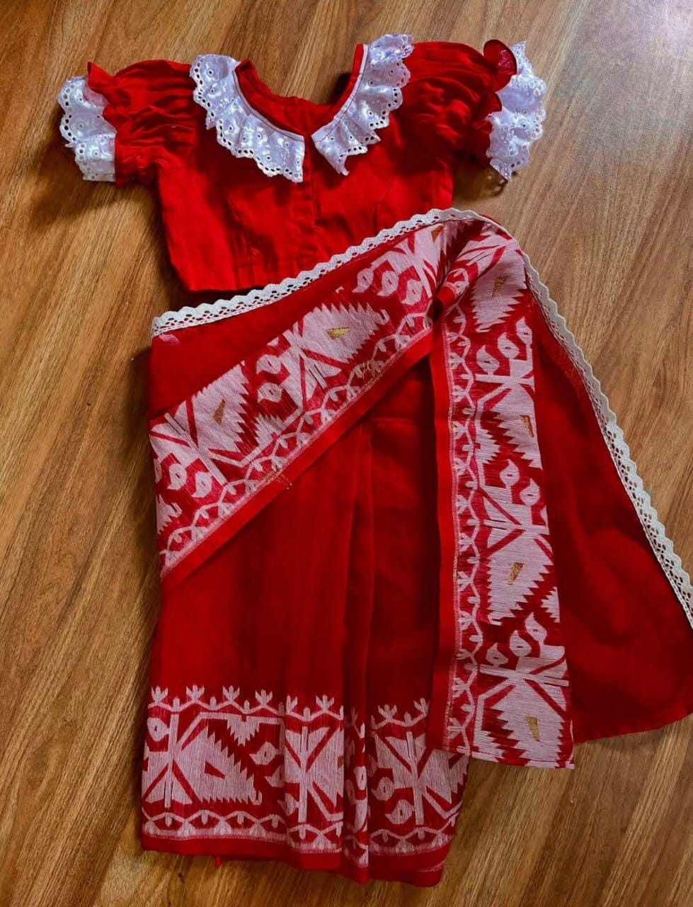 Traditional Ethnic Bengali Saree For Baby Girls, Ready Saree and Blouse for Kids, Pure Cotton Saree for Baby Girls, Ready to Wear Saree