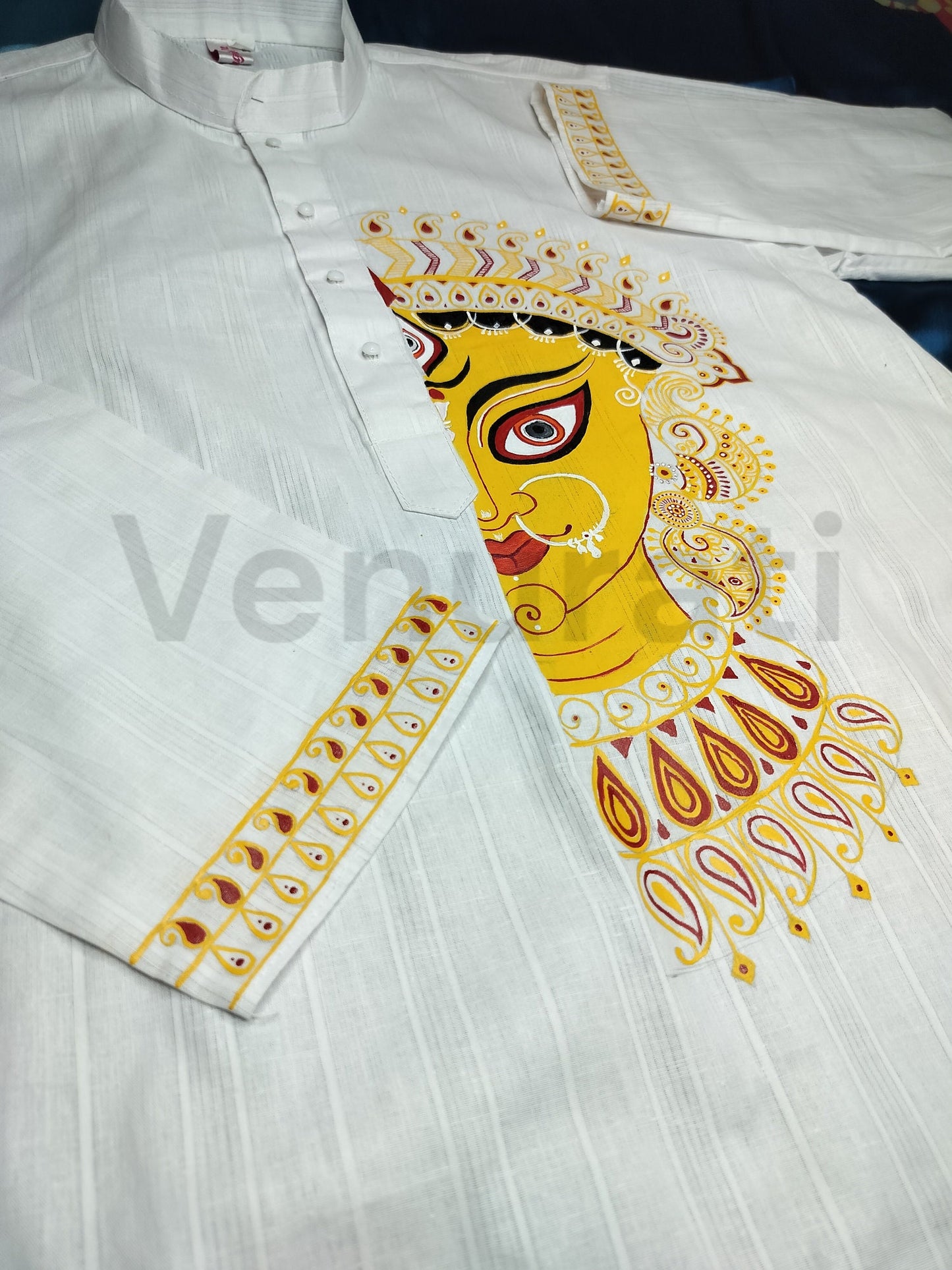 Hand painted Pure Cotton Kurta for Men's, Indian Style Men's Kurta, Handpaint Punjabi for Men's, Gift for Boyfriend
