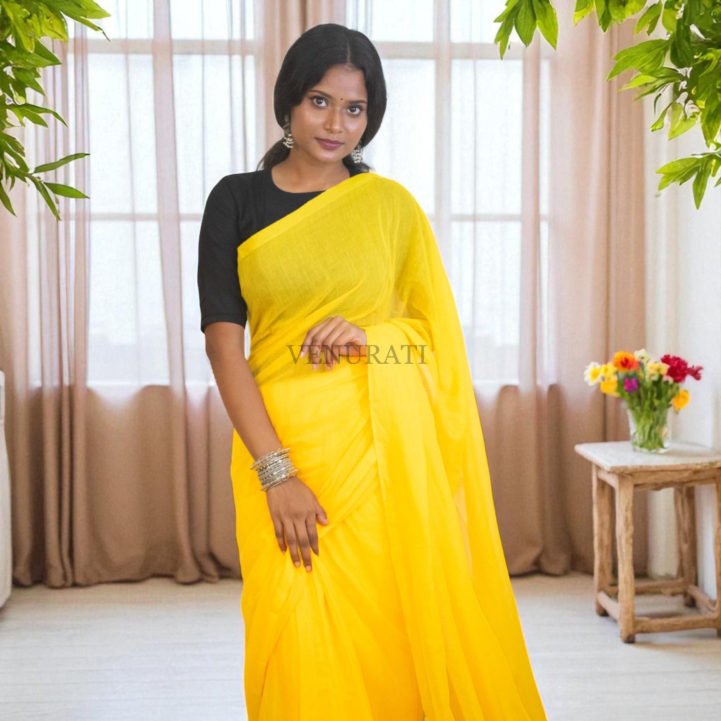 Molmol Cotton Handloom Saree With Beautiful Tassel Simple Cotton Sari Gift for Durga puja Diwali Soft Yellow Cotton Saree for all Purpose