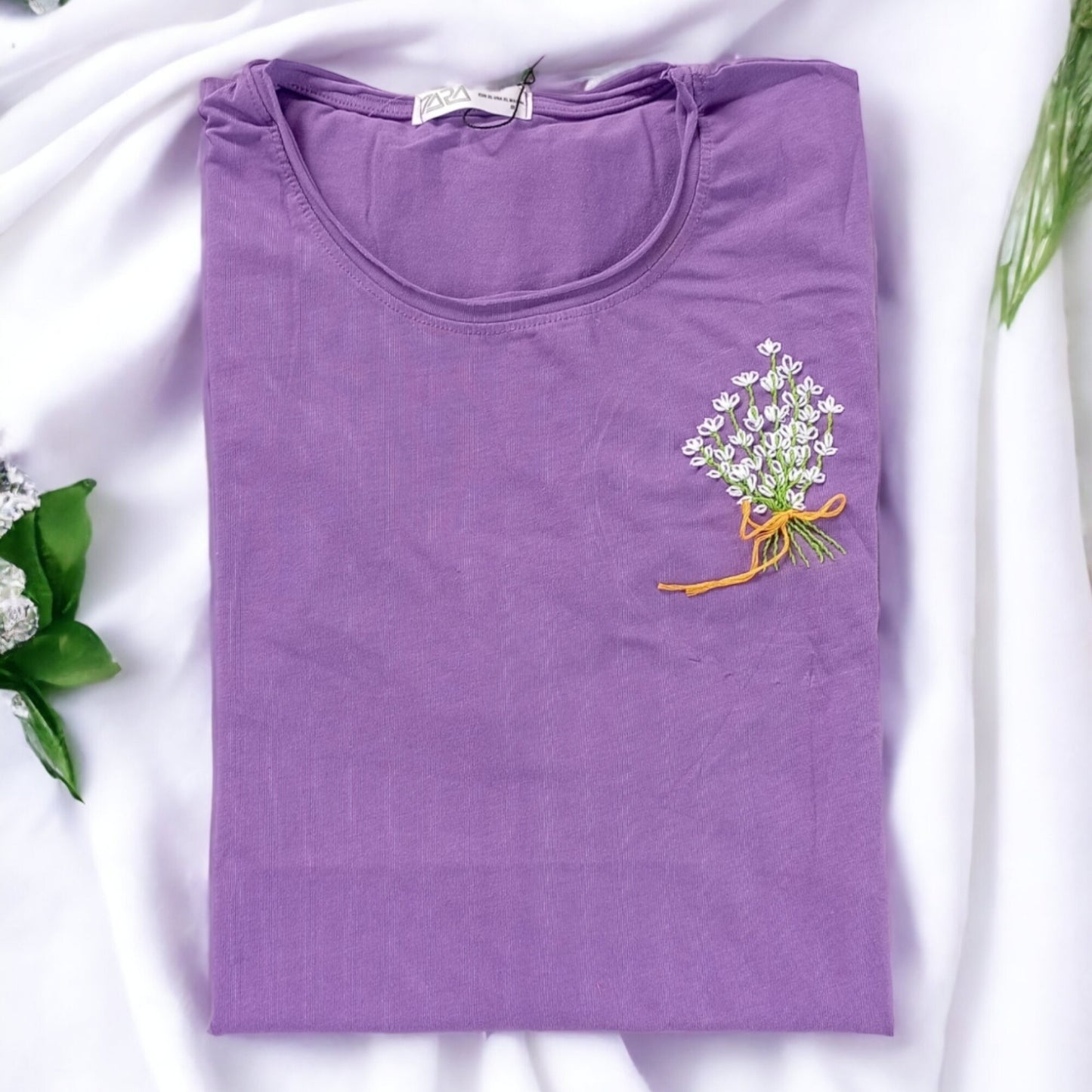 Customized T-Shirt Hand embroidered top, Floral Embroidery T-shirt, Crop Top for Girls, Everyday Tshirt