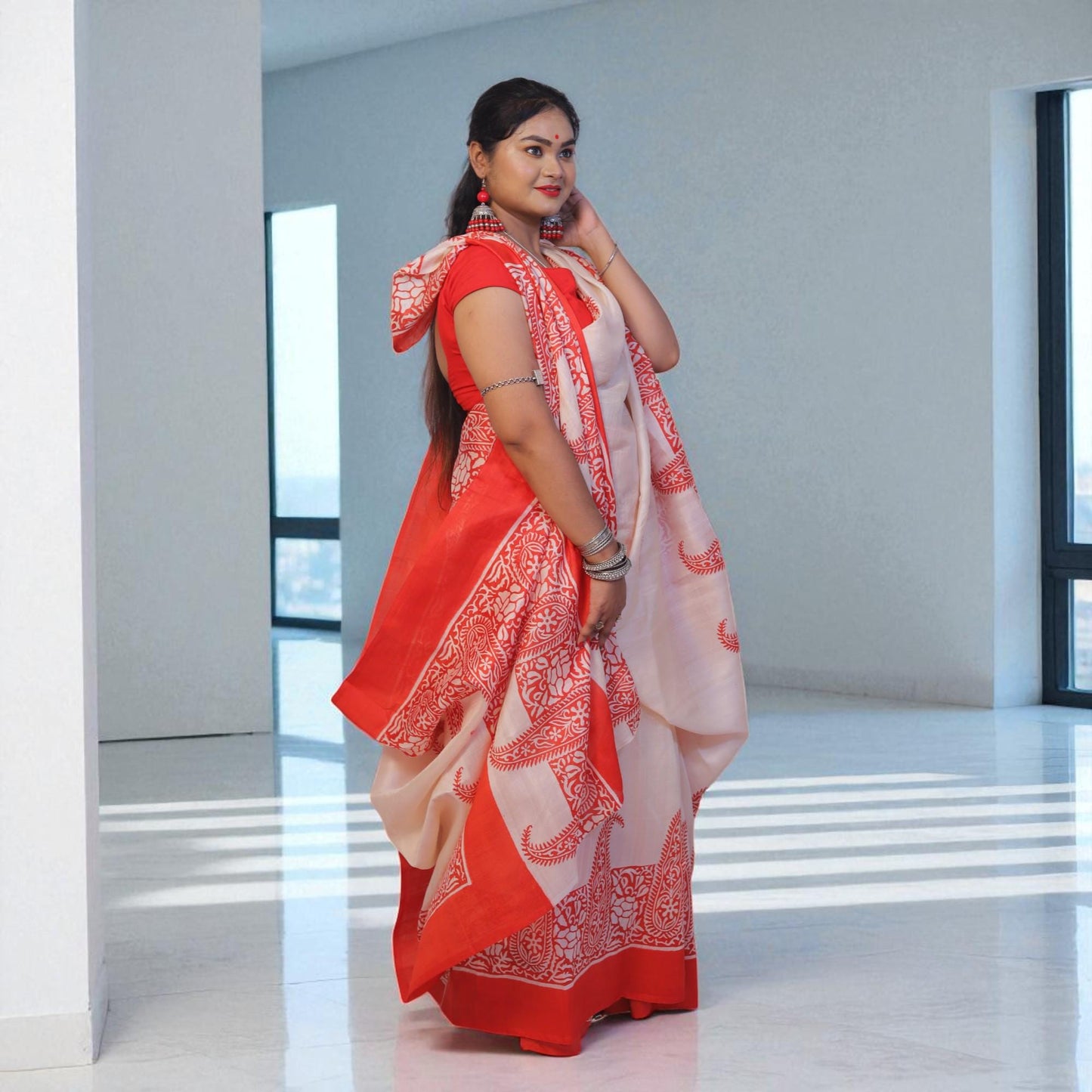 Pure Silk Saree With Blouse Piece, Authentic Murshidabad Silk Saree with Silk mark Tag, Batik Paint Silk Saree, Handmade Silk Sari for Women