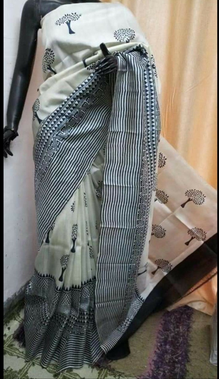 Authentic Murshidabad Silk Saree Designer Block Print Pure Handloom Soft Murshidabadi Silk Sari With Blouse Piece | Gift For Anniversary