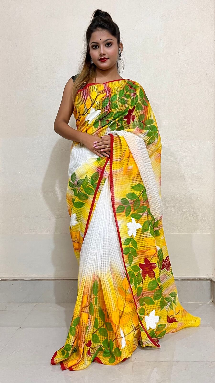 Bengal's Hand Painted Resham Kota Saree for Women's, Full Body Floral Painted Resham Kota Doriya Saree, Designer Bollywood Saree by VENURATI