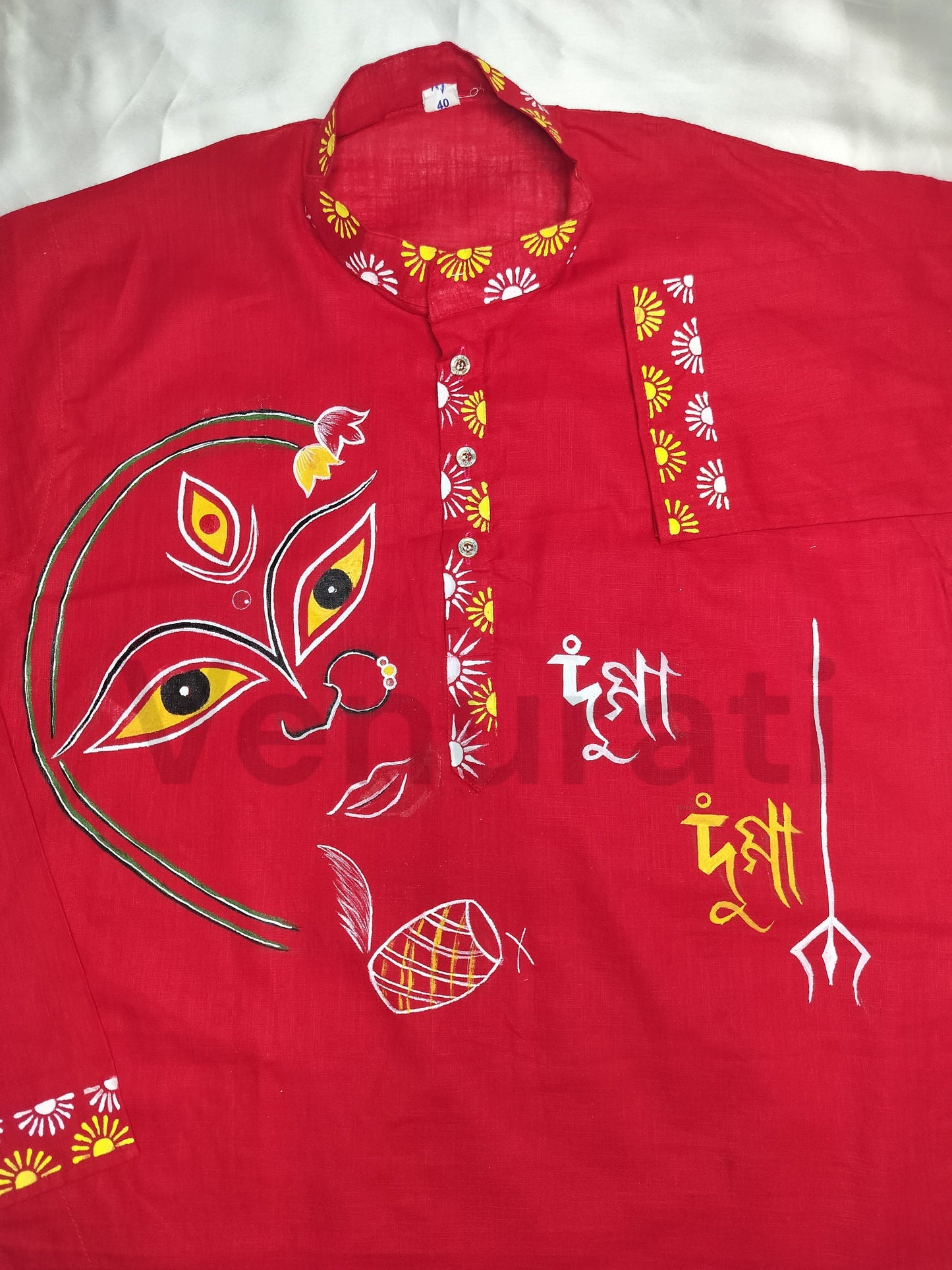 Hand painted Pure Cotton Kurta for Men's, Indian Style Men's Kurta, Handpaint Punjabi for Men's, Gift For Him
