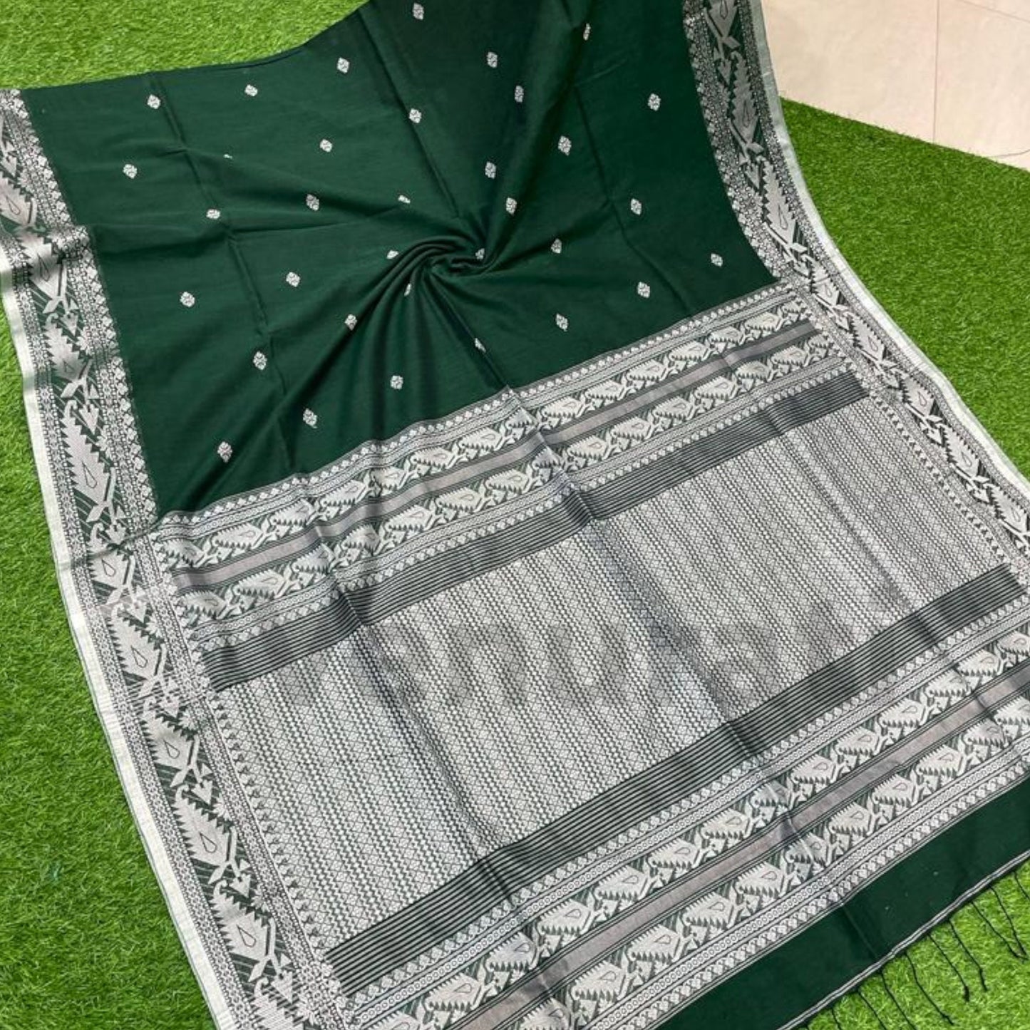 Exquisite Cotton Khadi Karat Border Jamdani Saree Pure Khadi Cotton Jamdani Saree Anniversary Gift Birthday Gift for Indian Wife