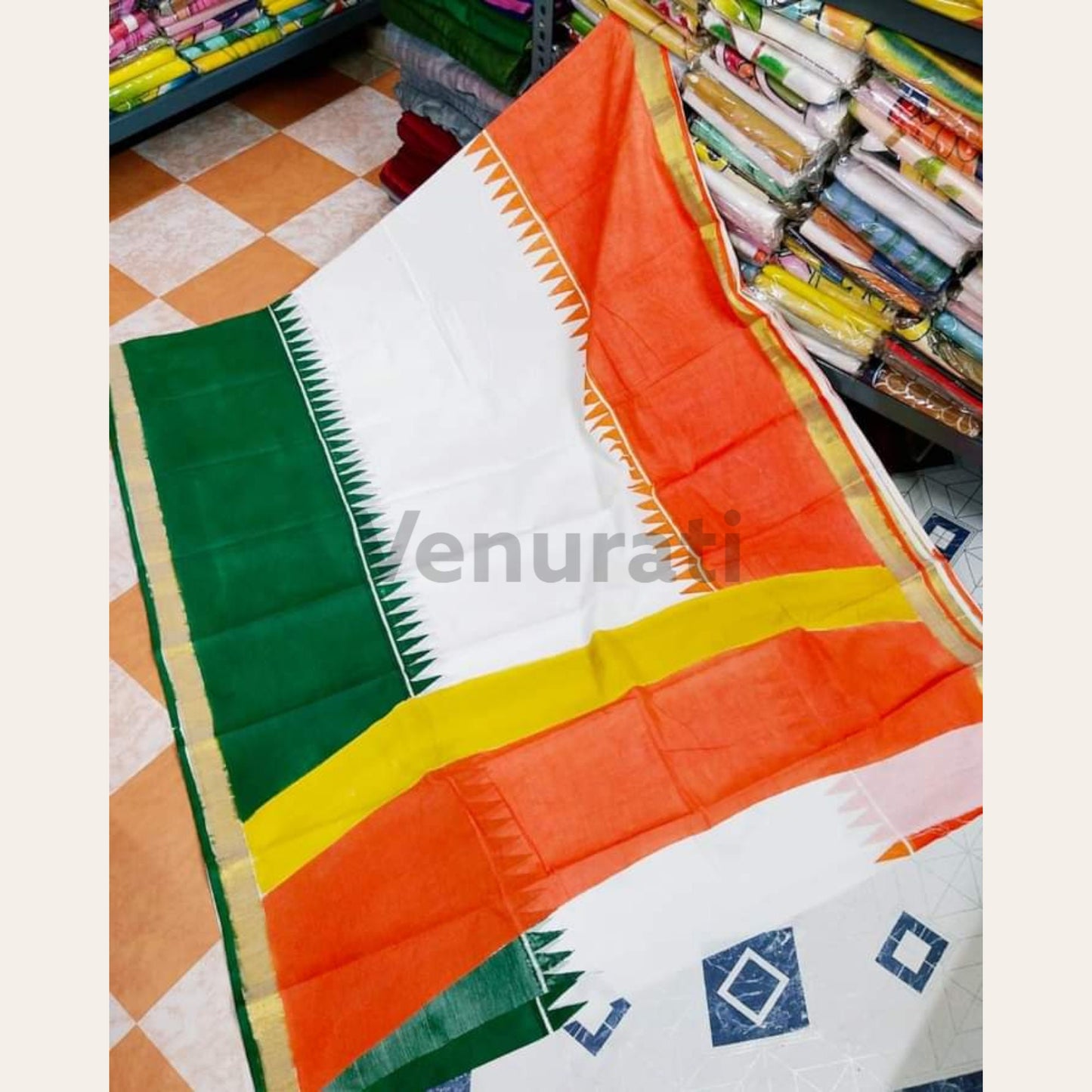 Tri Color Kerala Cotton Saree for Indian Independence Day, Tiranga Saree for 15th August, Soft Cotton Saree, Hand Painted Cotton Saree