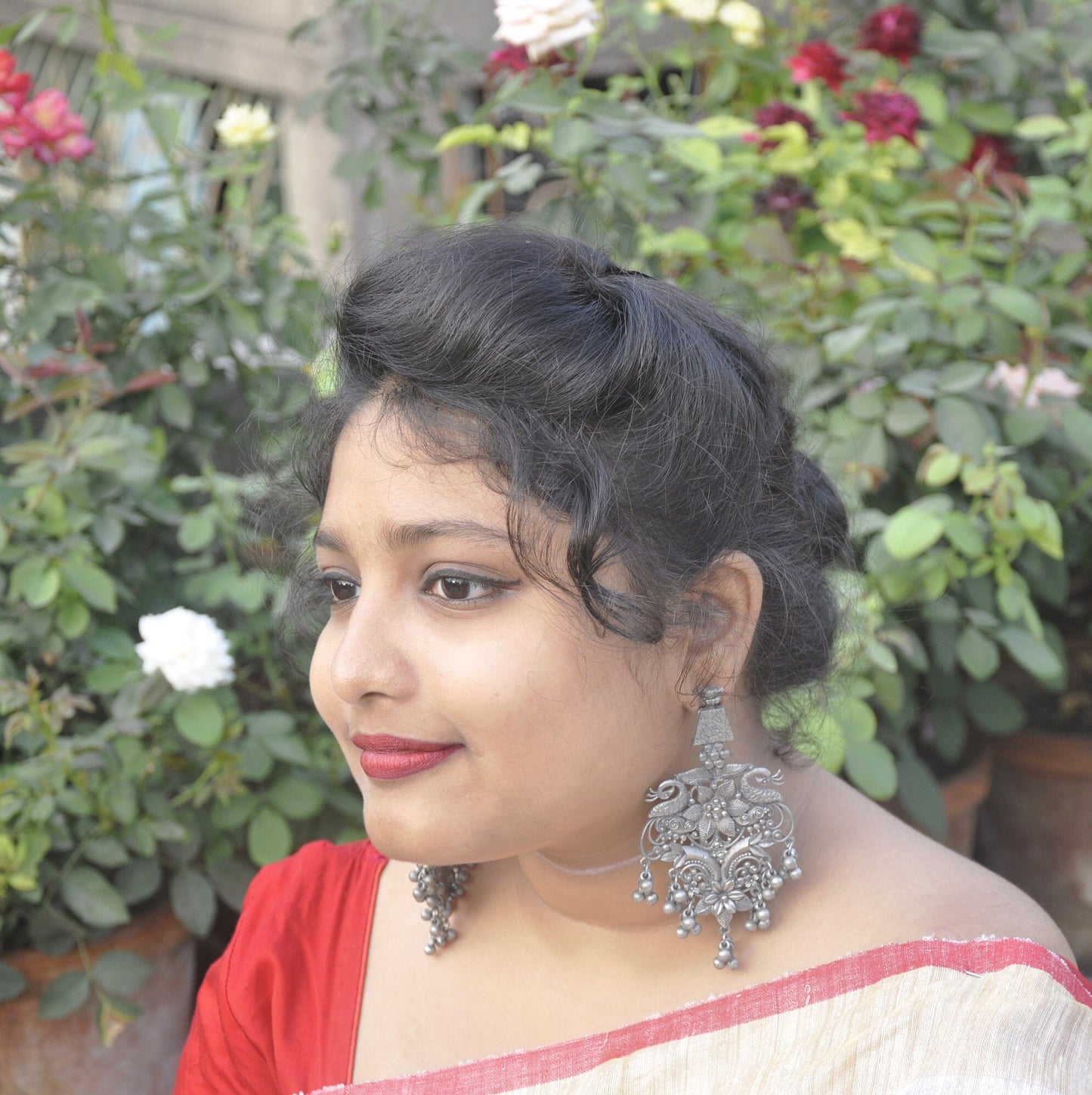 Indian Traditional Earring, Black polish  Peacock Dangle Earring