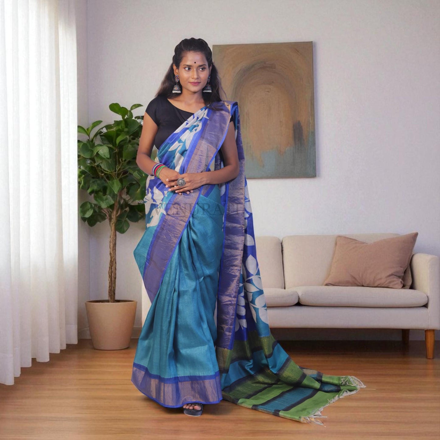 Silk Saree With Blouse Piece, Authentic Zari Tussar Silk Saree with Silk mark Certificate, Hand Paint Silk Saree, Tassar Silk Sari for Women
