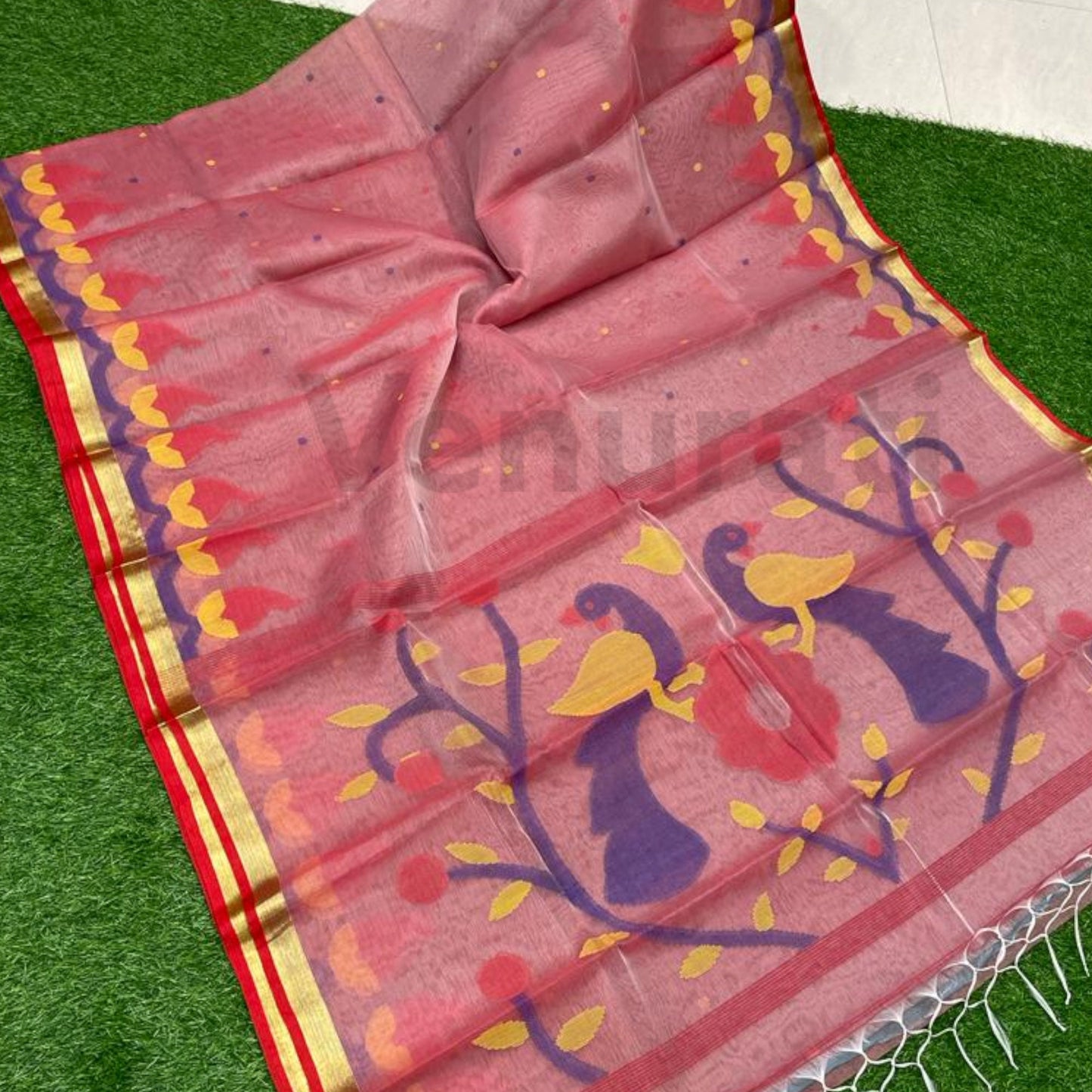 Traditional Bengal Handwoven Maslin Jamdani Saree Resham Jamdani Sarees Zari Artwork Jamdani Sari Muslin Jamdani Sari Gift For Her
