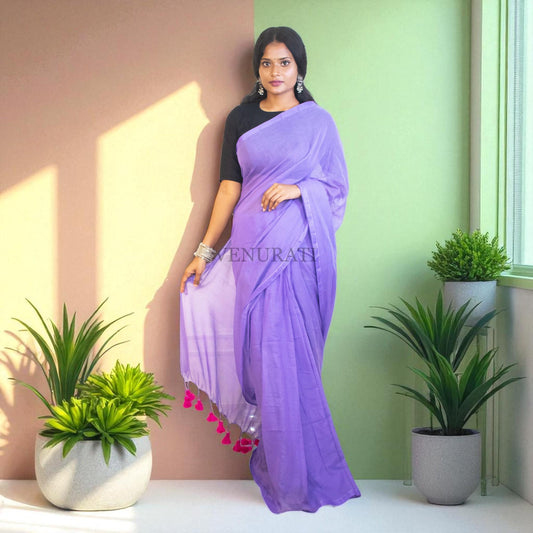 Soft Molmol Cotton Handloom Saree for All Season, Casual Cotton Saree with Tassel, Lavender Color Cotton Saree Gift for Durga Puja Diwali
