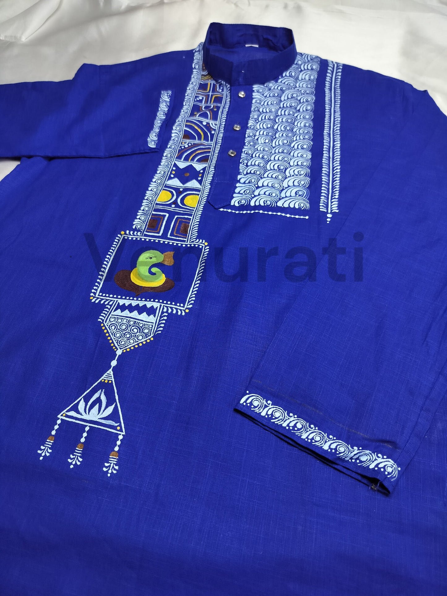 Hand painted Pure Cotton Kurta for Men's, Indian Style Men's Kurta, Handpaint Punjabi for Men's, Gift for Dad