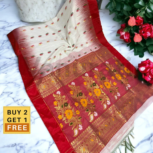 Regal Elegance Katki Baha Jamdani Saree Handwoven Opulence, Khadi  Silk Elegant jamdani Saree for Women