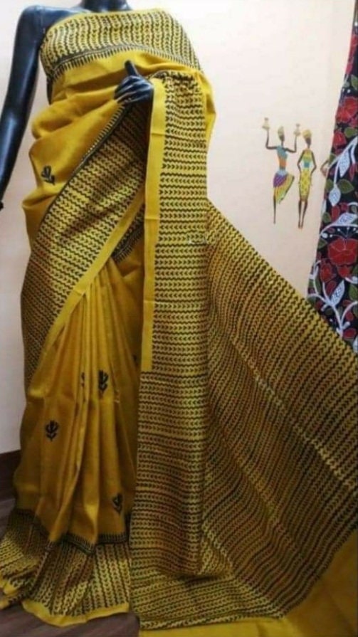 Authentic Murshidabad Silk Saree Designer Block Print Pure Handloom Soft Murshidabadi Silk Sari With Blouse Piece | Gift For Anniversary