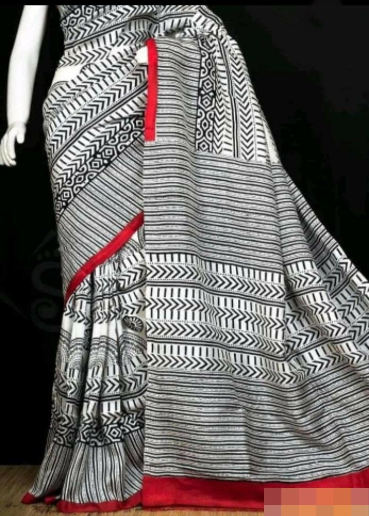 Authentic Murshidabad Silk Saree Designer Block Print Pure Handloom Soft Murshidabadi Silk Sari With Blouse Piece | Gift For Anniversary