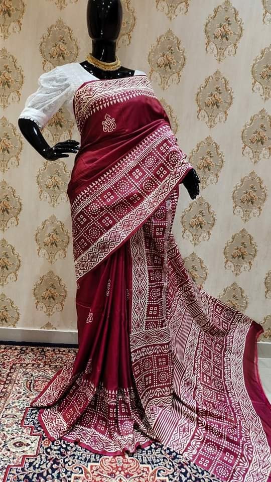 Authentic Bishnupuri Silk Saree Block Print Dual Tone Katan Silk Saree With Silk Mark Silk Saree With Blouse Piece