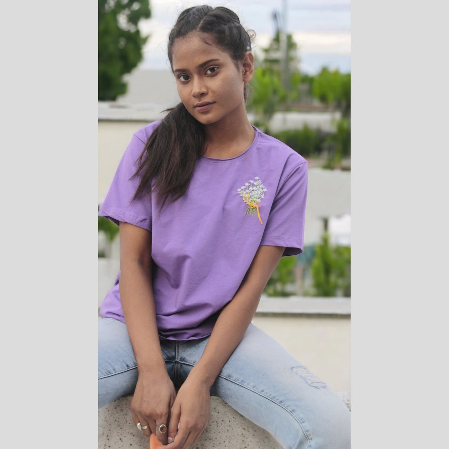 Customized T-Shirt Hand embroidered top, Floral Embroidery T-shirt, Crop Top for Girls, Everyday Tshirt