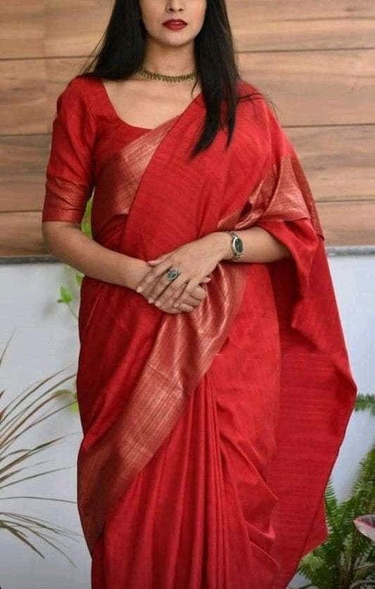 Red Silk Saree for Womens Pure Tasar Silk Sari With Blouse Piece, Gift For Anniversary, Indian Silk Saree
