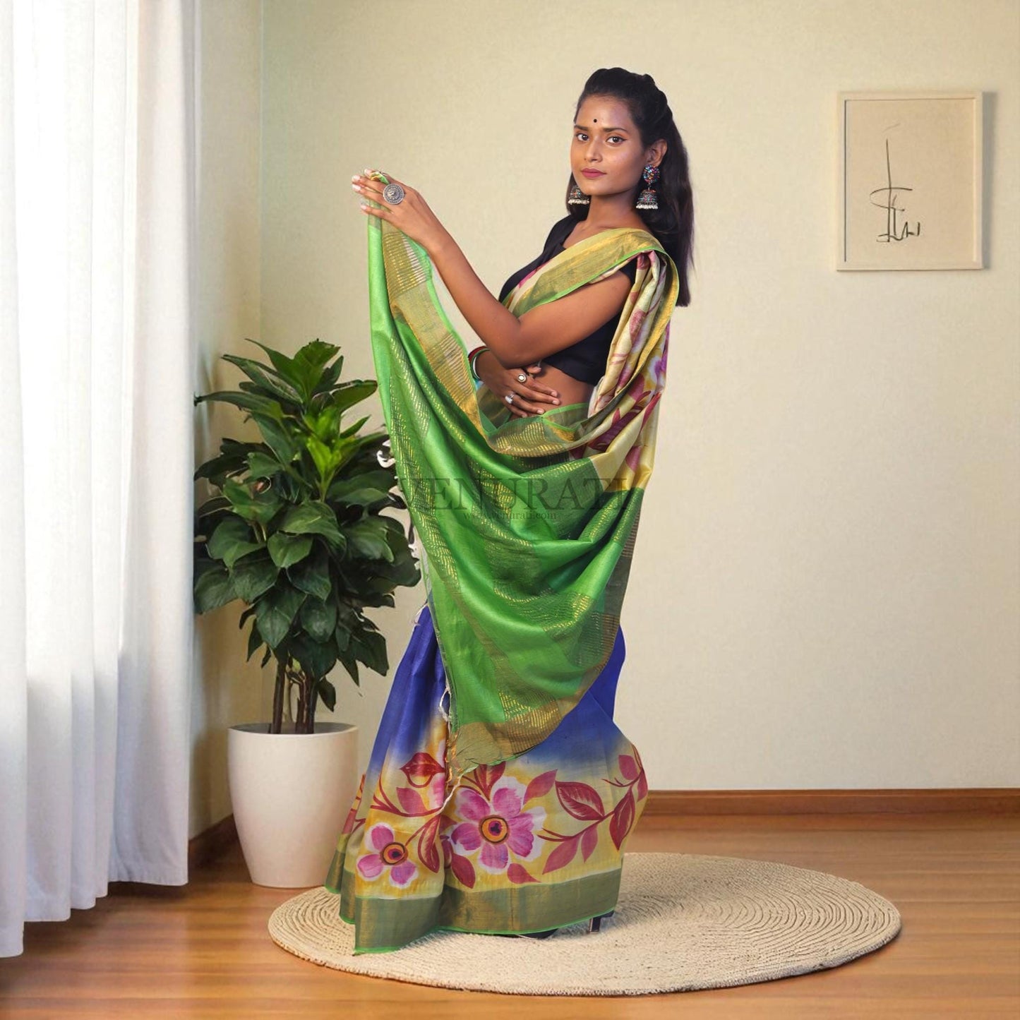 Silk Saree With Blouse Piece, Authentic Zari Tussar Silk Saree with Silk mark Certificate, Hand Paint Silk Saree, Tassar Silk Sari for Women
