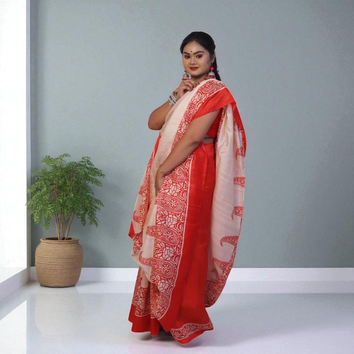 Pure Silk Saree With Blouse Piece, Authentic Murshidabad Silk Saree with Silk mark Tag, Batik Paint Silk Saree, Handmade Silk Sari for Women