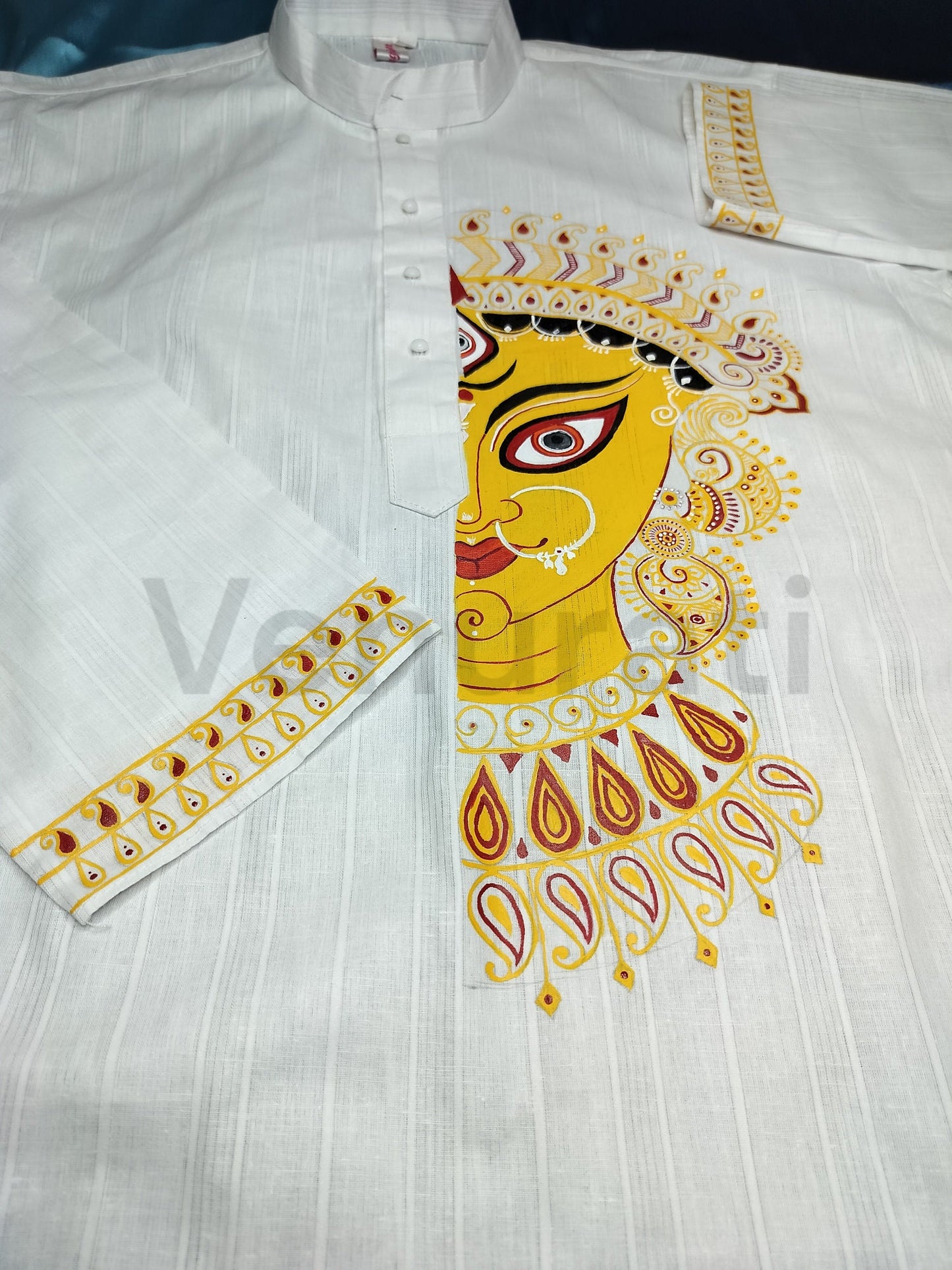 Hand painted Pure Cotton Kurta for Men's, Indian Style Men's Kurta, Handpaint Punjabi for Men's, Gift for Boyfriend